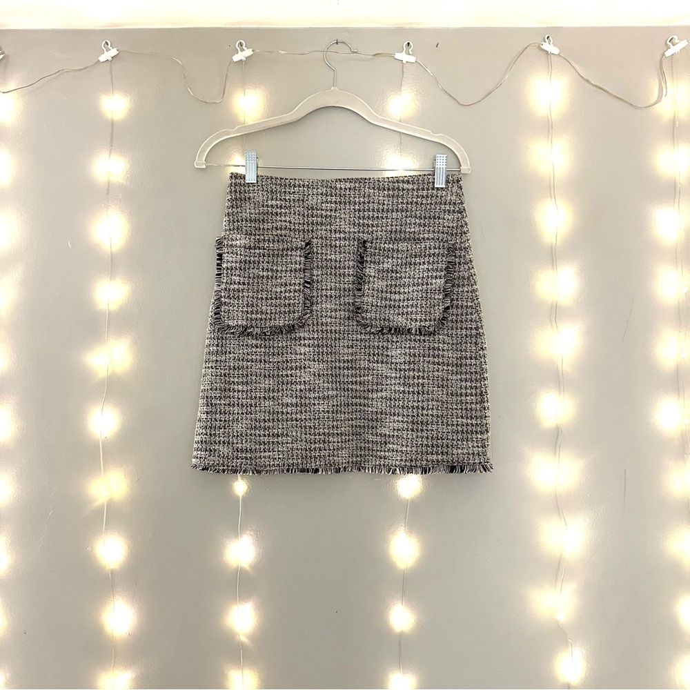Loft Tweed Skirt, Black and White, Front Pockets